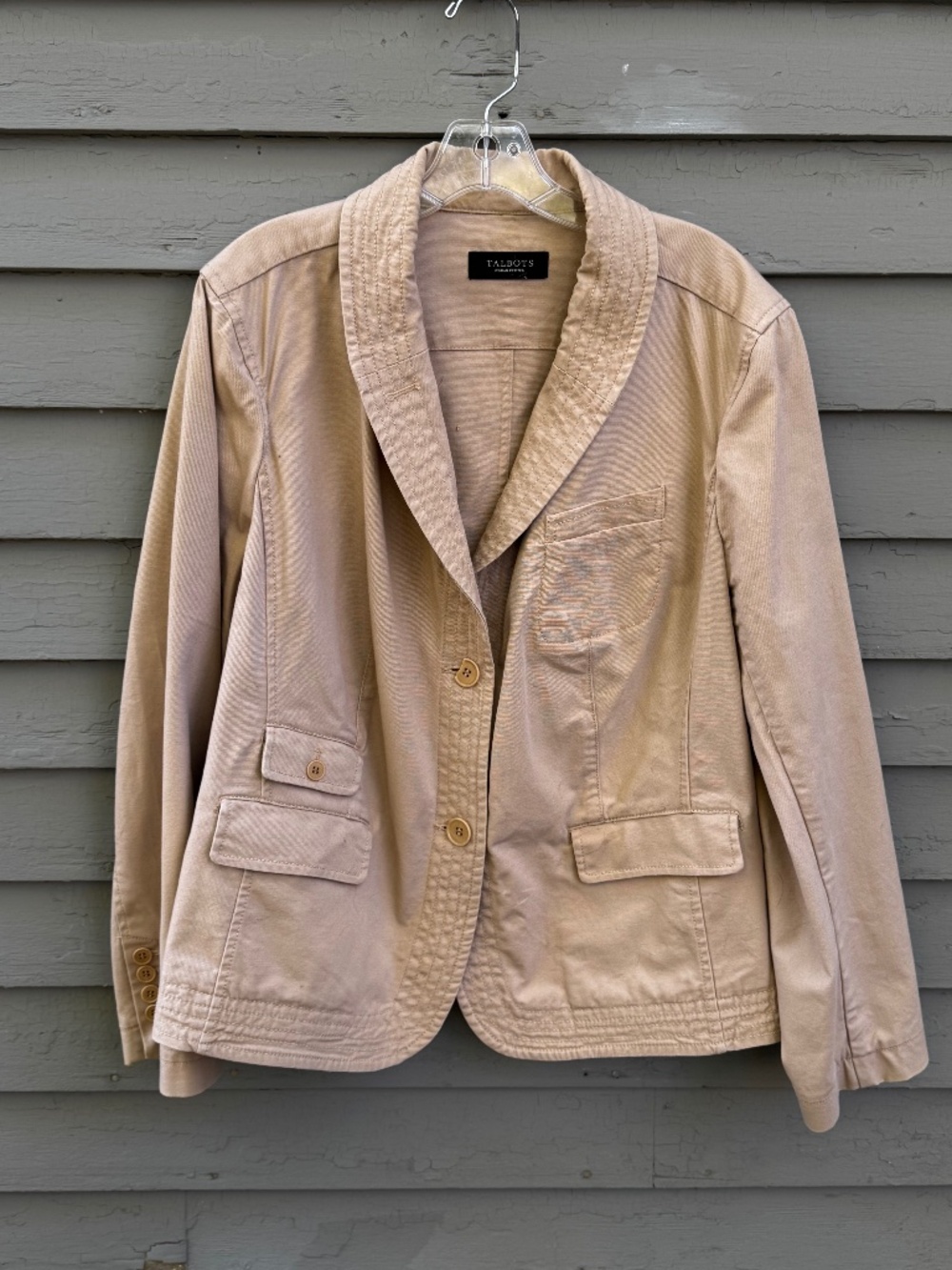 Talbots Classic Woven Soft Canvas/Twill Utility Style Blazer Tan/Khaki Sz 20WP